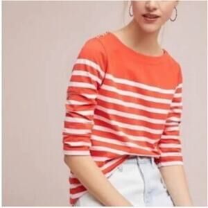 Maeve Anthropologie Bonnie Boatneck Orange and White Striped Top Size XS